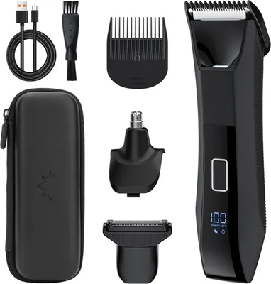 Produktbild von Koerperhaarschneider fuer Maenner, 3-in-1-Scham-/Nasenhaarschneider, Folienrasierer-Set mit LED-Licht, 7200 U/min, IPX6, wasserdicht, Nass- und Trockenhaarschneider