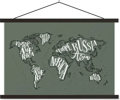 Produktbild von MuchoWow® Textilposter Weltkarte - Grau - Weiß 90x60 cm mit schwarzem Rahmen - Aufhängungssatz