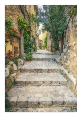 Produktbild von Wallario Wandbild Alte steinerne Gasse in Südfrankreich, Größe: 61 x 91,5 cm, Poster mit rahmenlosen Bildhalter