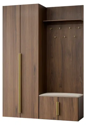 Produktbild von MIRJAN24 Garderoben-Set Kerkin I, Garderobe mit vier Drehtüren, mit Kleiderhaken (Farbe: Nuss Warmia)