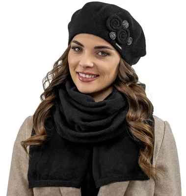 Immagine prodotto di Vivisence berretto da donna elegante cappello invernale e sciarpa set caldo copricapo e copricollo per l'inverno e l'autunno caldo spesso, set invernale per le donne, EU, nero, taglia unica