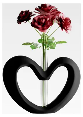 Produktbild von Herz Vase Modern, Recycelter Kunststoff, Minimalistische Tischvase mit Glasröhrchen für Einzelblume, Matt Finish, 18 x 13 cm, Wasserdicht, Valentinstag (Schwarz)