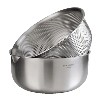 Produktbild von Küchensiebe, nudelsieb edelstahl Set (Schale + Korb), Küchensieb, Nudelabtropfen, Salatschüsseln, Edelstahl 316, 21,5x21,5x10,2cm