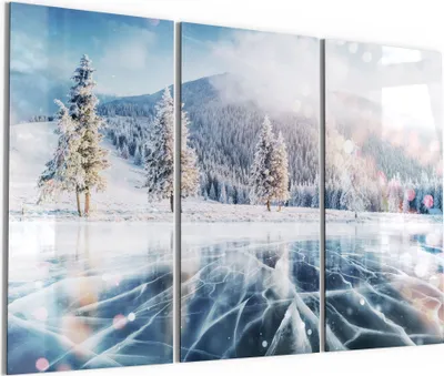 Produktbild von DEQORI Glasbild Echtglas 3x50x100 cm 'Zugefrorener See' Wandbilder XXL groß