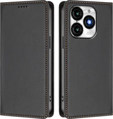 Image de Etui en cuir pour itel A70, étui magnétique en cuirPolyuréthaneavec support Noir