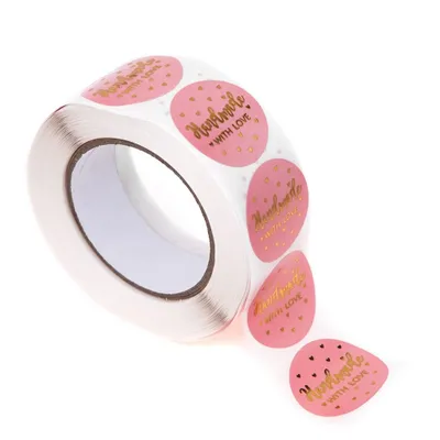 Produktbild von Aufkleber auf einer Rolle Etiketten für handgemachtes Handwerk Handgefertigt mit Liebe 500 Stück DpCraft