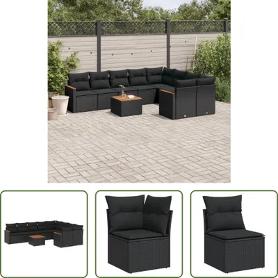 Produktbild von The Living Store 10-tlg. Garten-Sofagarnitur mit Kissen Schwarz Poly Rattan