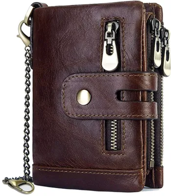 Produktbild von Pánská peněženka RFID Protection Pánská kožená peněženka s řetízkem Double Fold Pánská peněženka s přihrádkou na mince Peněženka na zip Peněženka se 16 sloty na karty Peněženka (káva)