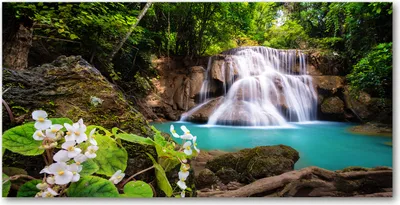 Produktbild von Tulup® Glas-Bild - 100x50 -Wandkunst - Wandbild hinter gehärtetem Sicherheitsglas  - Landschaften - Wasserfall Thailand - Grün