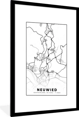 Produktbild von MuchoWow® Gerahmtes Poster Stadtplan - Neuwied - Karte 60x90 cm - Poster mit Schwarzem Bilderrahmen Wandposter Rahmen Foto Bilder - Dekoration - Wandposter Wohnzimmer - Hochwertig