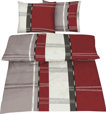 Produktbild von 3-teilig Winter Bettwäsche Set Bettgarnitur Bettbezug Übergröße 200x220 2x Kissenbezug 80x80 Modern Gestreift NEU Flausch Fleece Mikrofaser Grau Bordeaux Rot