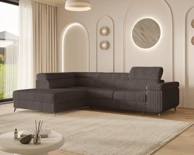 Produktbild von MOEBLO Ecksofa OSTIN – L-Form Wohnlandschaft mit Schlaffunktion, Bettkasten, 6-fach verstellbaren Kopfstützen und Armlehne, 290x75-90x202 cm - Ottomane Links - Chocolate (Ambience 06)