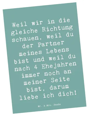 Produktbild von Mr. & Mrs. Panda Ansichtskarte Spruch 4. Hochzeitstag Seidenhochzeit - Meeresbrise - Geschenk, Heiraten, Postkarte, Postkarten, Grußkarte, Geschenke, Partner, Hochzeit