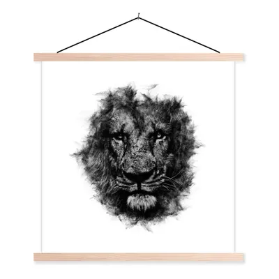 Produktbild von MuchoWow® Textilposter Löwe - Schwarz - Weiß 40x40 cm mit holzfarbenen Rahmen - Posterleiste