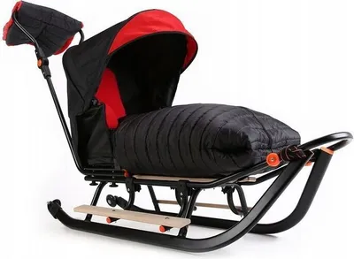 Produktbild von Schlitten Kinderschlitten mit Winterfußsack Metall Rückenlehne Holzsitz Metallschlitten; Schwarz - Rot