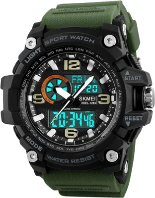 Imagen del producto de Reloj deportivo digital para hombre, resistente al agua hasta 50 metros, estilo militar, pantalla LED, esfera grande, cronómetro, alarma, color verde militar, digital