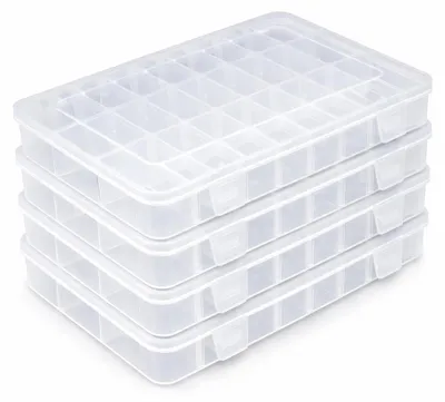 Produktbild von 4er Set Sortimentkasten mit 24 Fächern | Kleinteilmagazin - Aufbewahrungsbox für Angler, Plastikköder - Organizer | Sortierkasten | Kleinteilebox mit Deckel | Schraubenbox