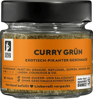 Produktbild von Grünes Curry, leicht scharf, herrlich aromatisches Curry für lokale und asiatische Gerichte, 40g im Glas