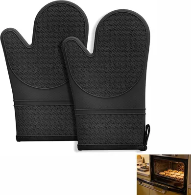 Imagen del producto de Guantes de horno resistentes al calor, 2 unidades, de silicona con forro de algodón, antideslizantes, para la cocina