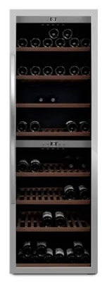 Produktbild von mQuvée Freistehender Weinkühlschrank - WineExpert 180 Stainless | 2 Temperaturzonen 5-20°C | Buchenholzregale auf Schienen | UV-Glastür | Kompressor