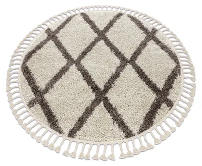 Obrázok produktu pre Kulatý koberec BERBER TROIK, krémový - střapce, Maroko, Shaggy béžový kruh PRŮMĚR 120 cm