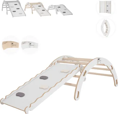 Produktbild von MAMOI Kletter- und Spielgerät Holz, Kletterbogen mit Rutsche, Kletterdreieck, Regenbogenwippe, Rutschbrett, Indoor, ab 1 Jahr, Weiß, 44 cm Höhe, 60 kg Tragfähigkeit