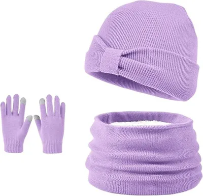 Produktbild von 3 Stš¹ck Kinder Wintermš¹tzen Handschuhe Schal Set Beanie Mš¹tze Knoten-Bogen Warme Gestrickte Touchscreen-Handschuhe Loop Schlauchschal fš¹r Jungen M?dchen 3-8 Jahre Outdoor Aktivit?ten