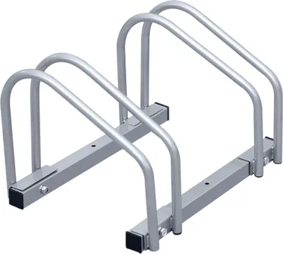 Immagine prodotto di Jayseuw cavalletto per 2 biciclette, 41x32x26cm, in acciaio zincato, cavalletto per biciclette, installabile a pavimento/parete, per pneumatici di larghezza 3,5 - 5,5 cm, argento