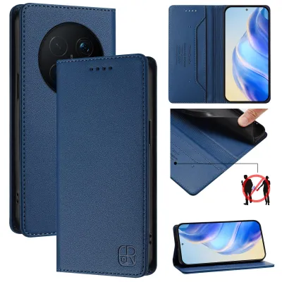 Produktbild von Lederhülle für Honor Magic8 Pro Hülle Flip Brieftasche Kartenfächern Ständer Schutzhülle Blau