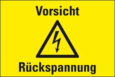 Produktbild von Dreifke® Aufkleber I Warn-Kombischild Vorsicht! Rückspannung, RoHS konform, F...