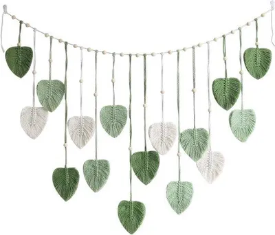 Produktbild von Unyqoos® Makramee-Wandbehang Boho, groß 120 x 75 cm – handgeknüpftes Blatt-Design aus hochwertigem Baumwollfaden für Schlafzimmer & Kinderzimmer