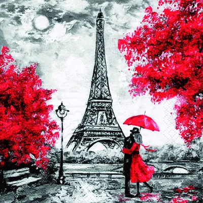 Produktbild von Servietten Papier 33x33cm 3-lagig Romantik am Eiffelturm 20 Stück