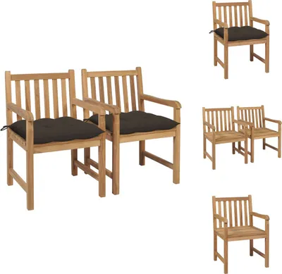 Produktbild von vidaXL Gartenstühle 2 Stk. mit Taupe Kissen Massivholz Teak - Gartenstühle