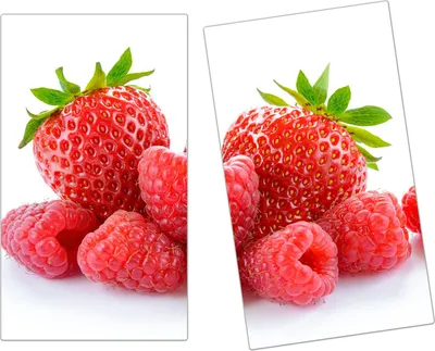 Produktbild von Spritzschutz Herdabdeckplatte Schneidebrett aus Glas Himbeeren und Erdbeeren 2-Teilig (60x52cm)