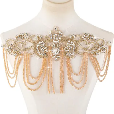 Goldene Blumen-Applikation mit Perlen und Strass, 20x34 cm