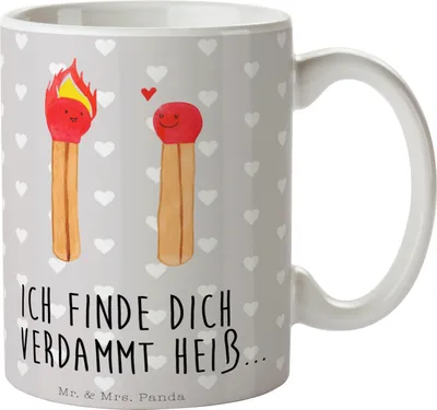 Produktbild von Mr. & Mrs. Panda Dekotasse Streichhölzer - Grau Pastell - Geschenk, Becher, Keramiktasse, Kaffeebecher, Freundin, Teetasse, Tasse, Liebesbeweis, Liebesgeschenk