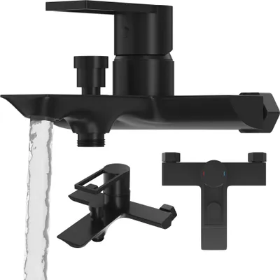 Produktbild von Granitan | ARMA - Badewannenarmatur - Schwarz - Messing - Keramikkopf - Duscharmatur
