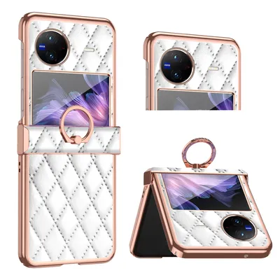 Immagine prodotto di Custodia per Vivo X Flip Custodia in pelle galvanizzata con supporto ad anello e protezione della cerniera Bianco
