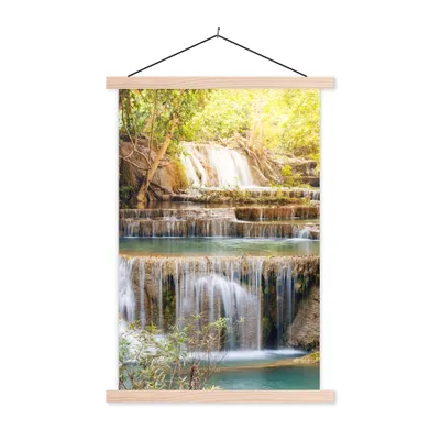 Produktbild von MuchoWow® Textilposter Sonne - Wasserfall - Landschaft 60x90 cm mit holzfarbenen Rahmen - Textil