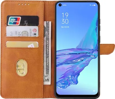 Immagine prodotto di Adatto per Oppo A53 Custodia in ecopelle con labbro magnetico e portacarte a libro con patta - Marrone - Smartphonics