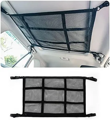Produktbild von Gepäcknetz Auto, doppellagige Autodach Aufbewahrung für Decken, Autonetz Organizer für Vier Dacharmlehnen, SUV, Van. Tolles Auto Camping Zubehör für Lange Roadtrips. (90 x 65 cm)