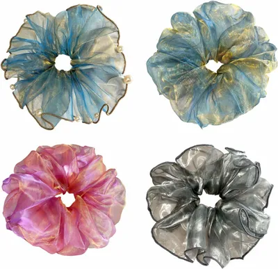 Imagen del producto de Juego de gomas para el pelo, de 4 unidades, de organza, de varios colores, para cabello largo y rizado
