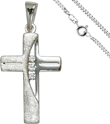 Produktbild von Anhänger Kreuz 925 Silber 3 Zirkonia Kreuzanhänger Silberkreuz mit Kette 60 cm