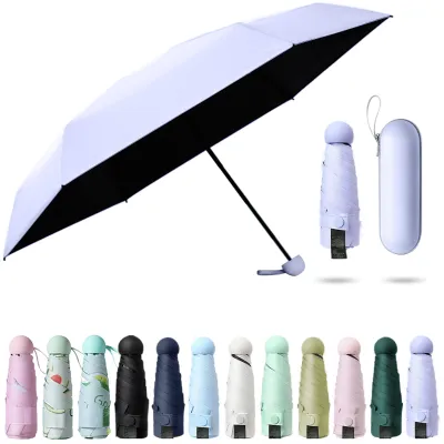 Produktbild von Sonnenschirm gefaltet, ultraleicht, sechsteilig, mit Box-Schutz, UV-Schatten, Sonnenschein, Regen, doppelter Verwendungszweck, ideal für Reisen, Mädchen und Frauen