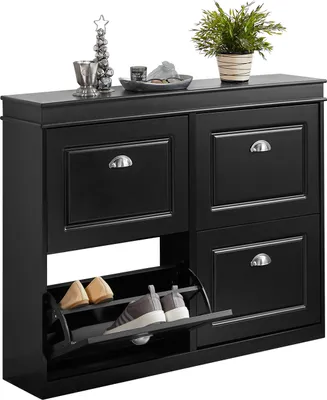 Produktbild von SoBuy FSR79-SCH Schuhschrank mit 4 Klappen Schuhregal Schuhkipper Schuhkommode Schuhablage Schwarz BHT ca.: 105x82x24cm
