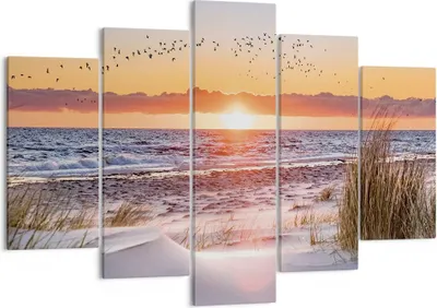 Produktbild von Bild auf Leinwand - Leinwandbild - 5 Teile - Sonne Strand Vögel - 150x100cm - Wand Bild - Wanddeko - Wandbilder - Leinwanddruck - Bilder - Wanddekoration - Leinwand bilder - Wandbild - EA150x100-4727