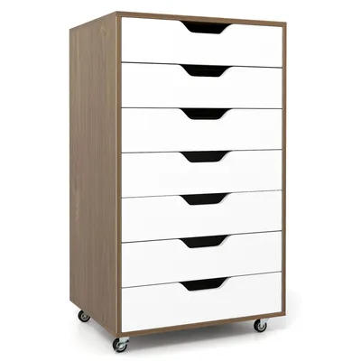 Produktbild von COSTWAY Rollcontainer mit 7 Schubladen, Aktenschrank mit Rädern, Bürocontainer, Schubladenschrank Rollschrank Rollwagen, Schubladenkommode, Natur