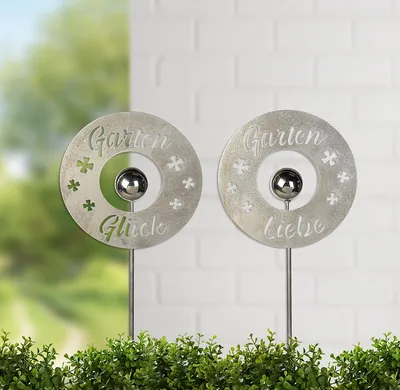 Produktbild von Gilde Gartenstecker, "Garten", Schriftzug, Metall, silberfarben, VE 4, 2 Stück wie abgebildet, B. 25 cm, H. 110 cm 67342