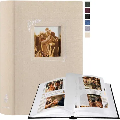 Zdjęcie produktu dla Album do samodzielnego zaprojektowania, okładka z płótna, wzór okienny, 60 białych stron z papieru pergaminowego, kolor beżowy, wymiary 19x27 cm