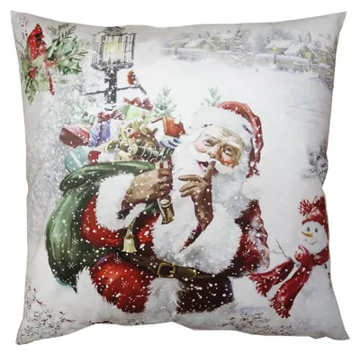 Produktbild von Clayre & Eef Kissenbezug 45x45 cm Weiß Rot Polyester Weihnachtsmann